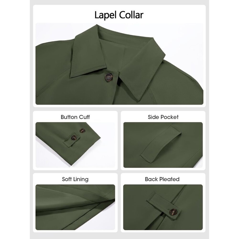Women Green Long Trench Coat Single Breasted Oversized Windproof Fall Overcoat - Picture 4 of 4